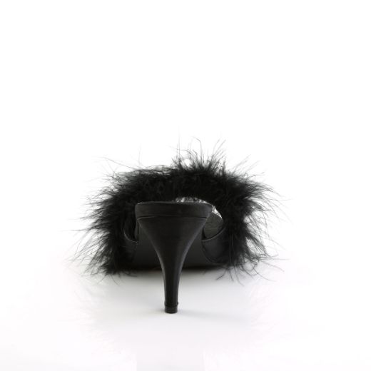 Product image of Fabulicious AMOUR-03 Black Polyurethane (Pu)-Faux Fur 3 inch (7.6 cm) Classic Faux Feathers Slipper