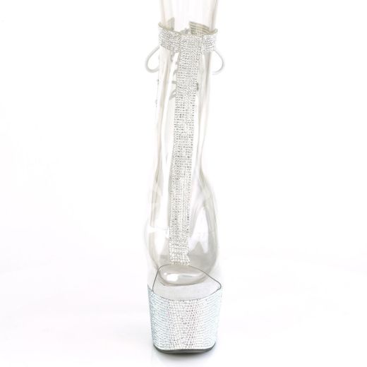 Product image of Pleaser BEJEWELED-1018C-2RS Clear/Silver Rhinestones 7 inch (17.8 cm) Heel 2 3/4 inch (7 cm) Platform Open Toe/Heel Ankle Boot With Rhinestones
