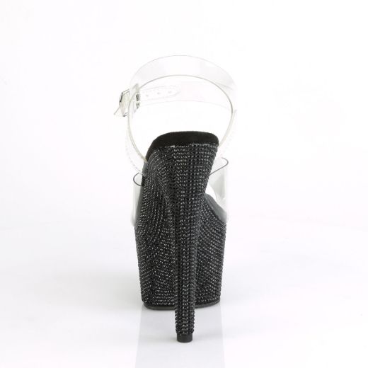 Product image of Pleaser BEJEWELED-708DM Clear/Black Rhinestones 7 inch (17.8 cm) Heel 2 3/4 inch (7 cm) Platform Ankle Strap Sandal With Rhinestones Shoes