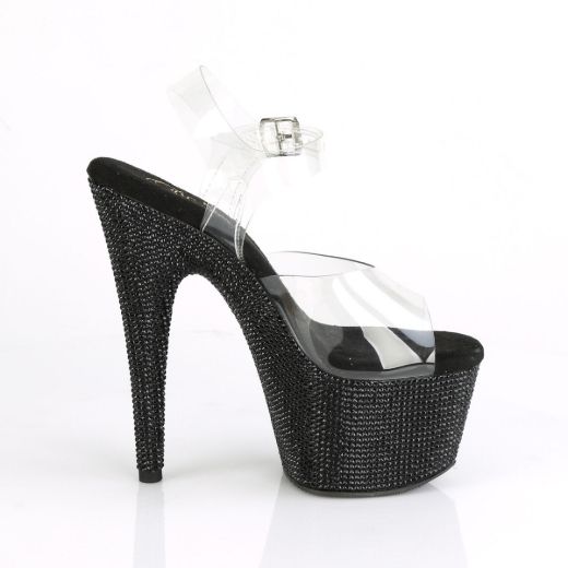 Product image of Pleaser BEJEWELED-708DM Clear/Black Rhinestones 7 inch (17.8 cm) Heel 2 3/4 inch (7 cm) Platform Ankle Strap Sandal With Rhinestones Shoes