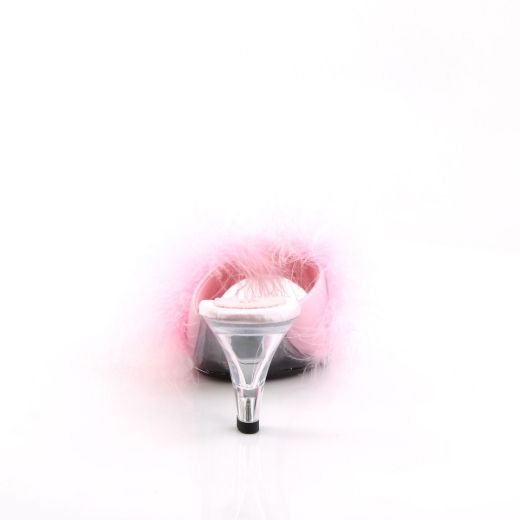 Product image of Fabulicious BELLE-301F Baby Pink Polyurethane (Pu)-Faux Fur/Clear 3 inch (7.6 cm) Heel 1/8 inch (0.3 cm) Mini Platform Faux Feathers Faux Fur Slide Slide Mule Shoes