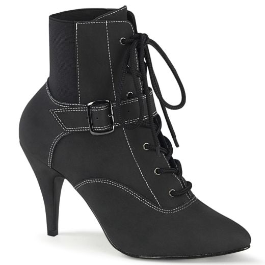 Product image of Pleaser Pink Label DREAM-1022 Black Faux Faux Suede Faux Leather 4 inch (10.1 cm) Heel Buckles Lace-Up Ankle Boot