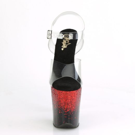 Product image of Pleaser FLAMINGO-808SS Clear/Black-Red Multicolour Glitter 8 inch (20 cm) Heel 4 inch (10 cm) Platform Ankle Strap Sandal Shoes