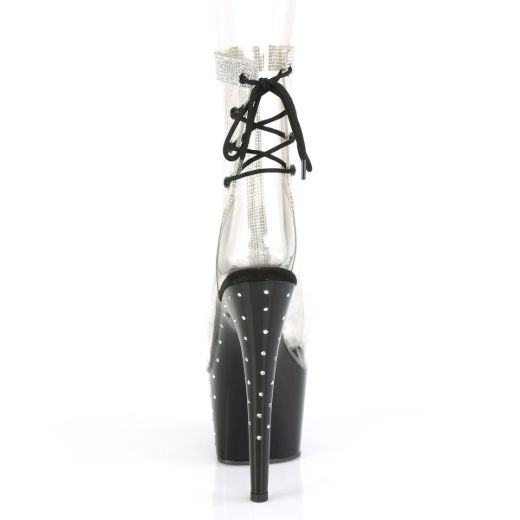 Product image of Pleaser STARDUST-1018C-2RS Clear/Black 7 inch (17.8 cm) Heel 2 3/4 inch (7 cm) Platform Open Toe/Heel Ankle Boot With Rhinestones