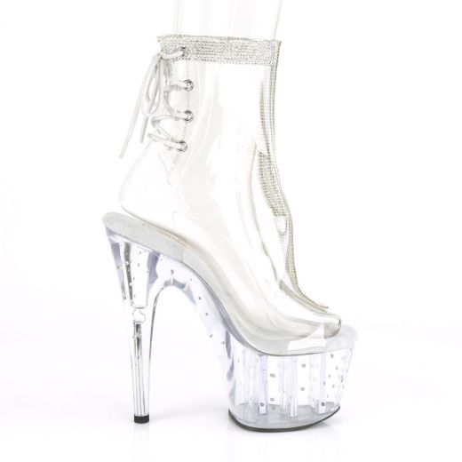 Product image of Pleaser STARDUST-1018C-2RS Clear/Clear 7 inch (17.8 cm) Heel 2 3/4 inch (7 cm) Platform Open Toe/Heel Ankle Boot With Rhinestones