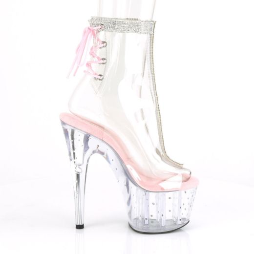 Product image of Pleaser STARDUST-1018C-2RS Clear-Baby Pink/Clear 7 inch (17.8 cm) Heel 2 3/4 inch (7 cm) Platform Open Toe/Heel Ankle Boot With Rhinestones