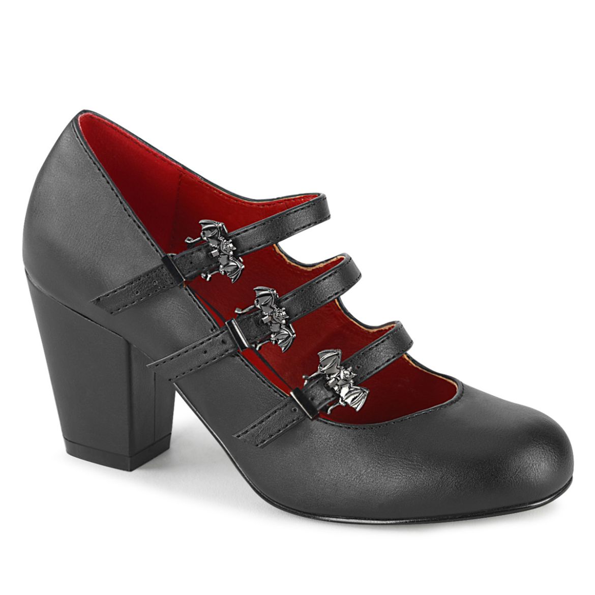 Product image of Demonia VIVIKA-38 Black Vegan Faux Leather 3 inch (7.6 cm) Block Heel Round Toe Maryjane