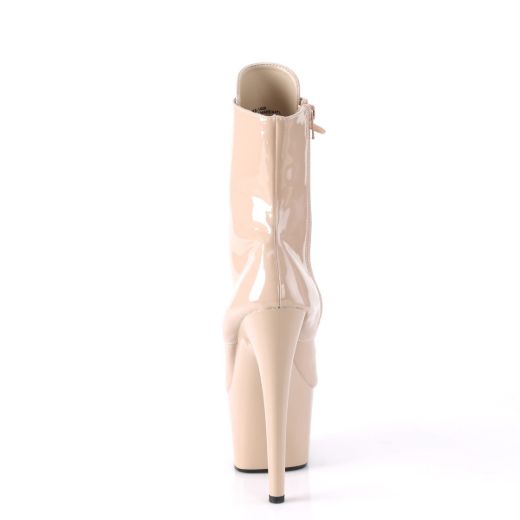 Image of Pleaser ADORE-1020 Nude Pat/Nude 7 Inch Heel 2 3/4 Inch PF Lace-Up Ankle Boot Side Zip