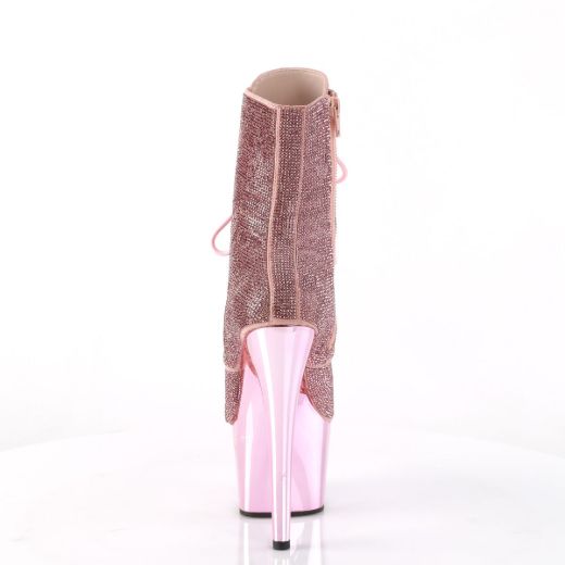 Image of Pleaser ADORE-1020CHRS B. Pink RS/B. Pink Chrome 7 Inch Heel  2 3/4 Inch PF RS Embellished Ankle Boot Side Zip