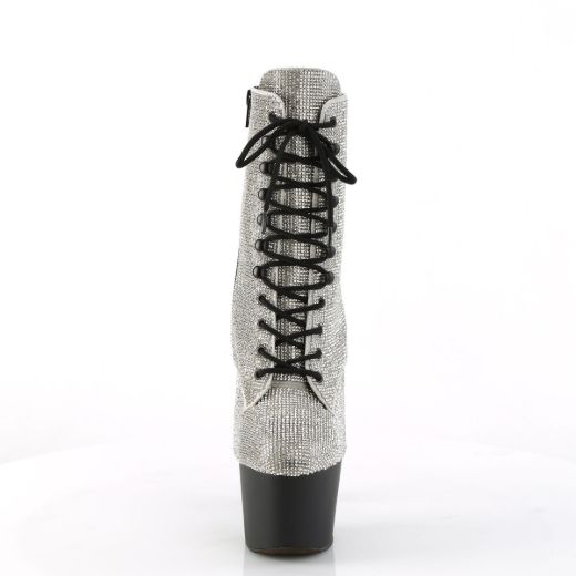 Image of Pleaser ADORE-1020RS Slv RS/Black Matte 7 Inch Heel  2 3/4 Inch PF RS Embellished Ankle Boot Side Zip