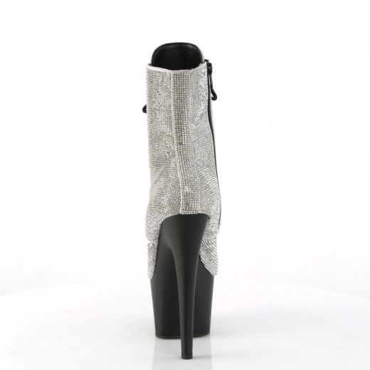 Image of Pleaser ADORE-1020RS Slv RS/Black Matte 7 Inch Heel  2 3/4 Inch PF RS Embellished Ankle Boot Side Zip