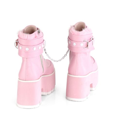 Image of Demonia ASHES-57 B. Pink Vegan Leather 3 1/2 Inch Chunky Heel 2 1/4 Inch PF Lace-Up Ankle BT Side Zip