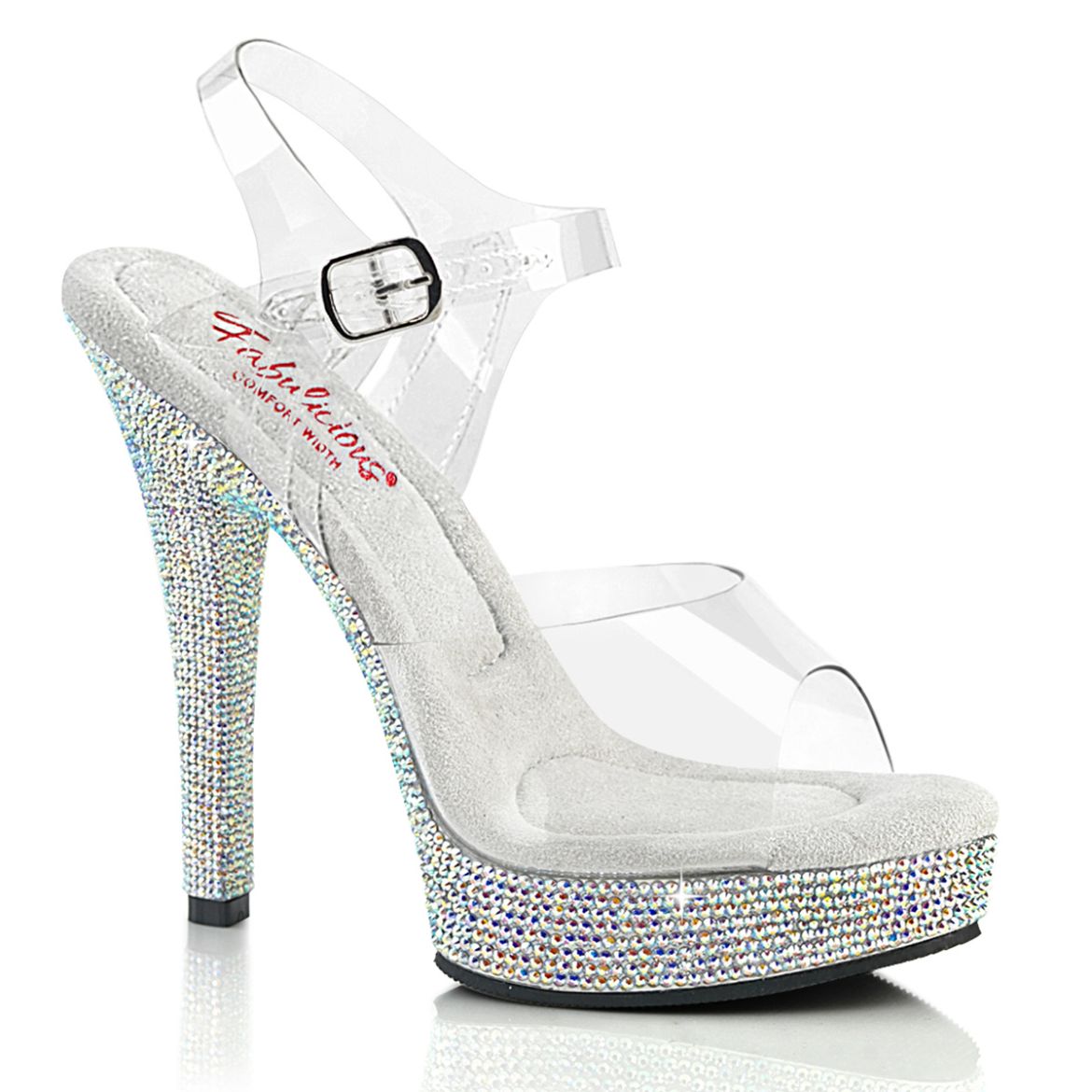 Image of Fabulicious MAJESTY-508DM Clr/Clr 5 Inch Heel 7/8 Inch PF Ankle Strap Sandal