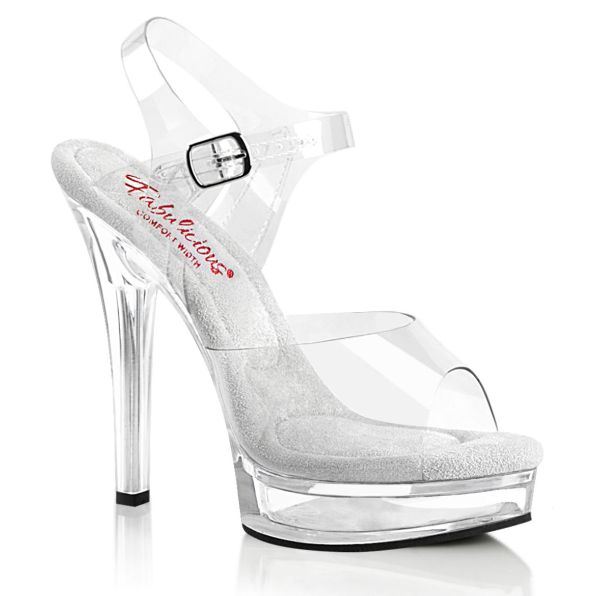 Image of Fabulicious MAJESTY-508 Clr/Clr 5 Inch Heel 7/8 Inch PF Ankle Strap Sandal