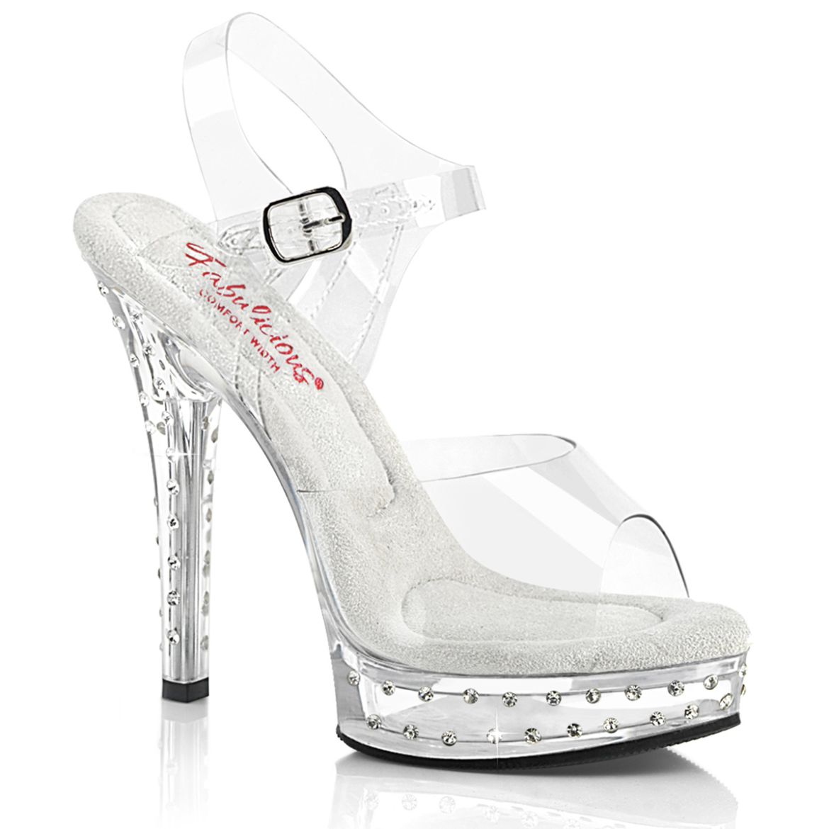 Image of Fabulicious MAJESTY-508SDT Clr/Clr 5 Inch Heel 7/8 Inch PF Ankle Strap Sandal