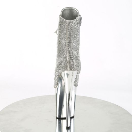 Image of Pleaser FLAMINGO-1020CHRS Slv RS/Slv Chrome 8 Inch Heel  4 Inch PF Lace-Up RS Embellished Ankle Boot Side Zip