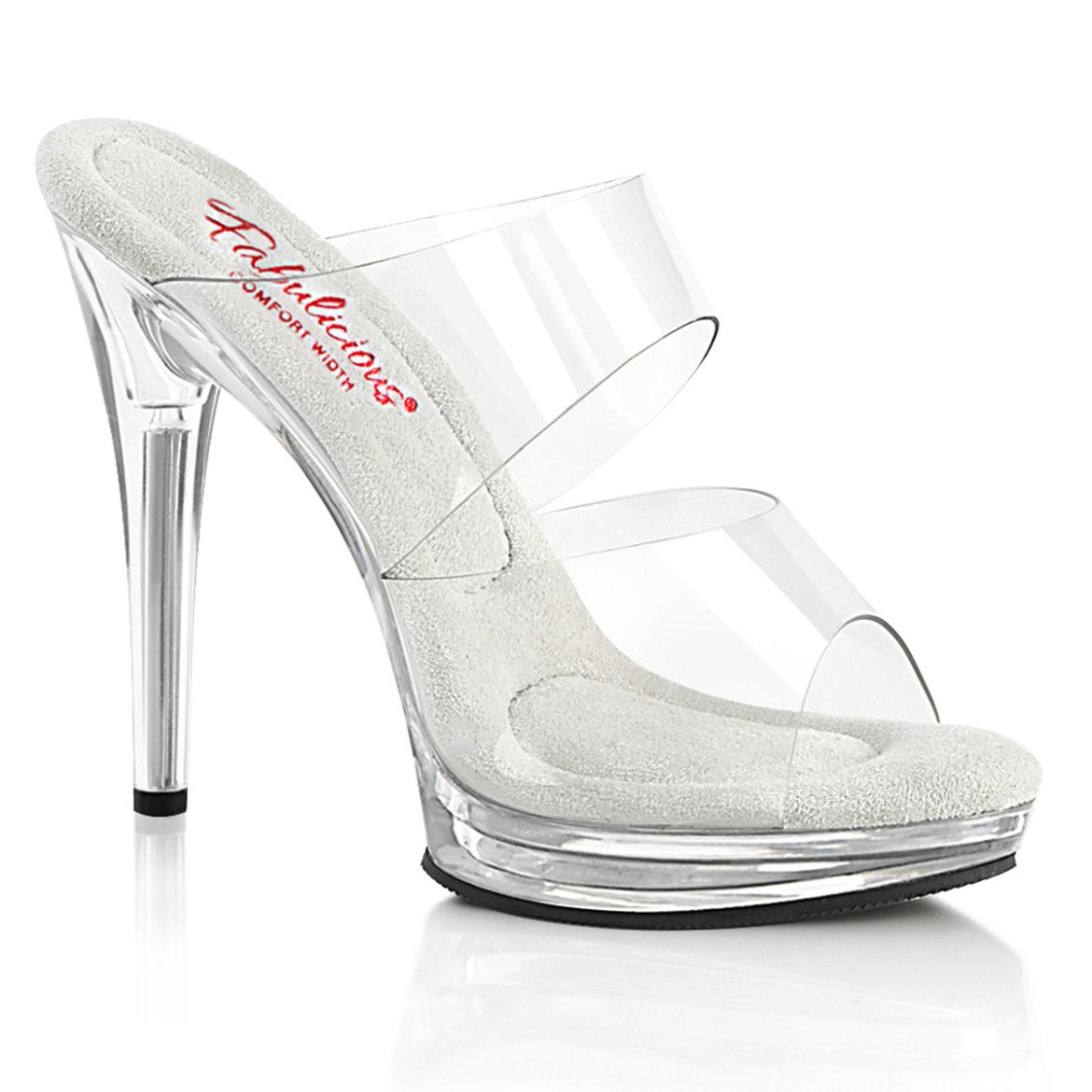 Image of Fabulicious GLORY-502 Clr/Clr 5 Inch Heel 3/4 Inch PF Two Band Slide