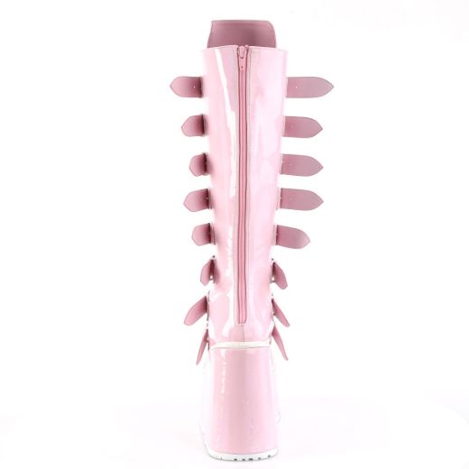Image of Demonia SWING-815 B.Pink Hologram 5 1/2 Inch PF Knee High Boot w/ 8 Buckle Straps Back Metal Zip