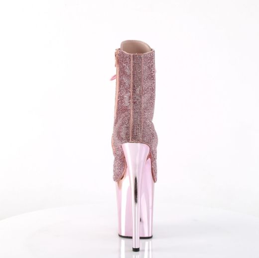 Image of Pleaser FLAMINGO-1020CHRS B. Pink RS/B. Pink Chrome 8 Inch Heel  4 Inch PF Lace-Up RS Embellished Ankle Boot Side Zip