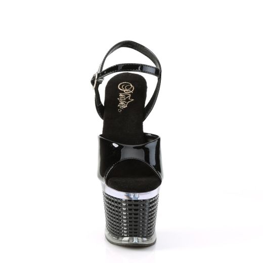 Image of Pleaser SPECTATOR-709 Blk Pat/Clr-Blk 7 Inch Heel 3 Inch Textured PF Ankle Strap Sanda