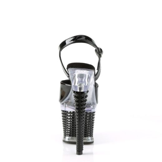 Image of Pleaser SPECTATOR-709 Blk Pat/Clr-Blk 7 Inch Heel 3 Inch Textured PF Ankle Strap Sanda