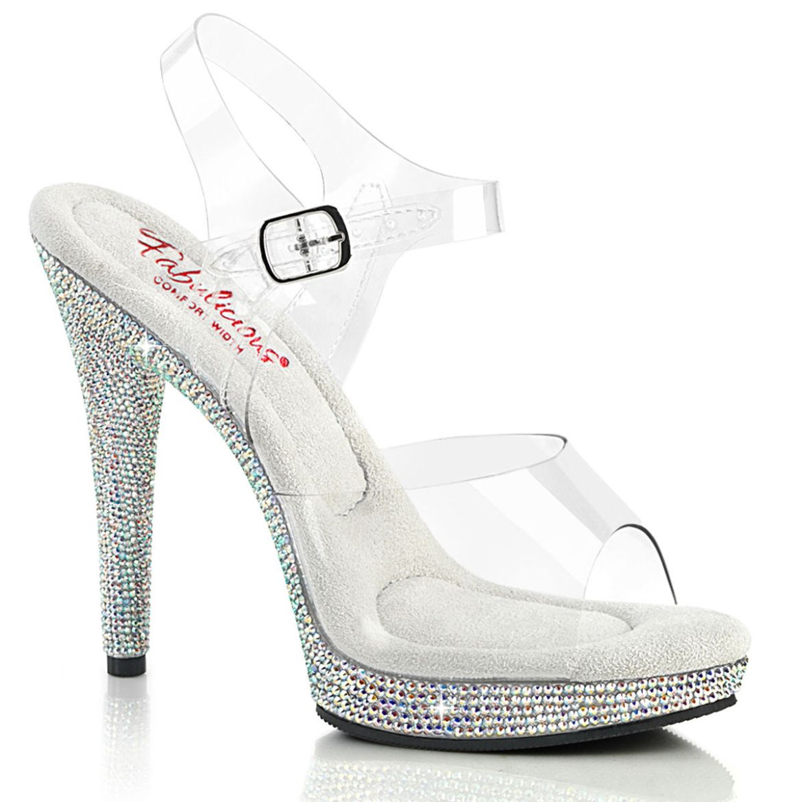 Image of Fabulicious GLORY-508DM Clr/Slv Multi RS 5 Inch Heel 3/4 Inch PF Ankle Strap Sandal