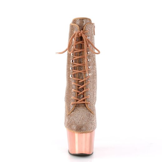 Image of Pleaser ADORE-1020CHRS Rose Gold RS/Rose Gold Chrome 7 Inch Heel  2 3/4 Inch PF RS Embellished Ankle Boot Side Zip
