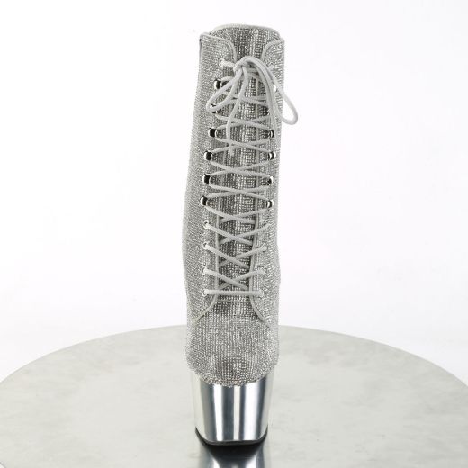 Image of Pleaser ADORE-1020CHRS Slv RS/Slv Chrome 7 Inch Heel  2 3/4 Inch PF RS Embellished Ankle Boot Side Zip