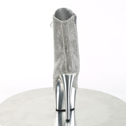 Image of Pleaser ADORE-1020CHRS Slv RS/Slv Chrome 7 Inch Heel  2 3/4 Inch PF RS Embellished Ankle Boot Side Zip
