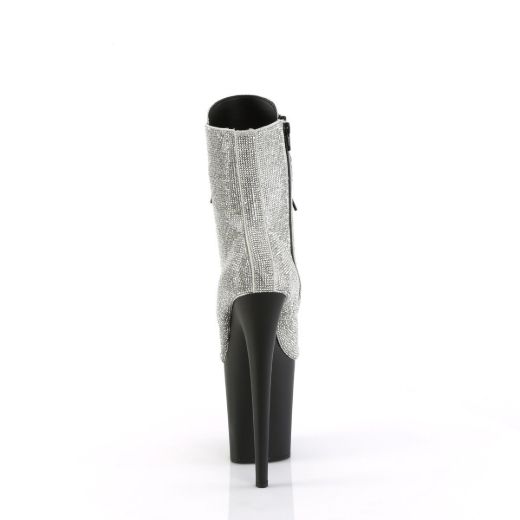 Image of Pleaser FLAMINGO-1020RS Slv RS/Black Matte 8 Inch Heel  4 Inch PF Lace-Up RS Embellished Ankle Boot Side Zip