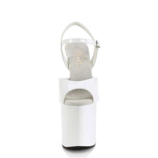 Image of Pleaser NAUGHTY-809 Wht Pat/Wht 8 Inch Heel 4 Inch PF Ankle Strap Sandal