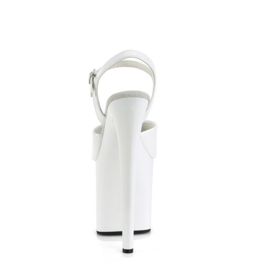 Image of Pleaser NAUGHTY-809 Wht Pat/Wht 8 Inch Heel 4 Inch PF Ankle Strap Sandal