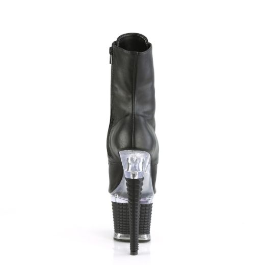 Image of Pleaser SPECTATOR-1021 Blk Faux Leather/Clr-Blk Matte 7 Inch Heel 3 Inch Textured PF Peep Toe Ankle Boot Side Zip