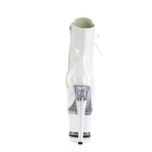 Image of Pleaser SPECTATOR-1021 Wht Pat/Clr-Wht 7 Inch Heel 3 Inch Textured PF Peep Toe Ankle Boot Side Zip
