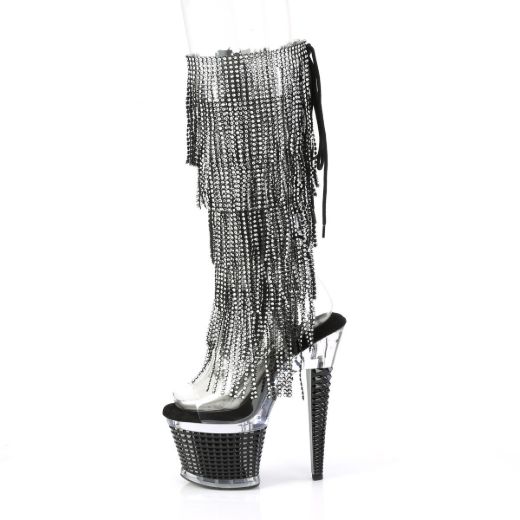 Image of Pleaser SPECTATOR-2017RSF Clr-Blk/Clr-Blk 7 Inch Heel 3 Inch Textured PF Open Toe/Heel Knee Boot Side Zip