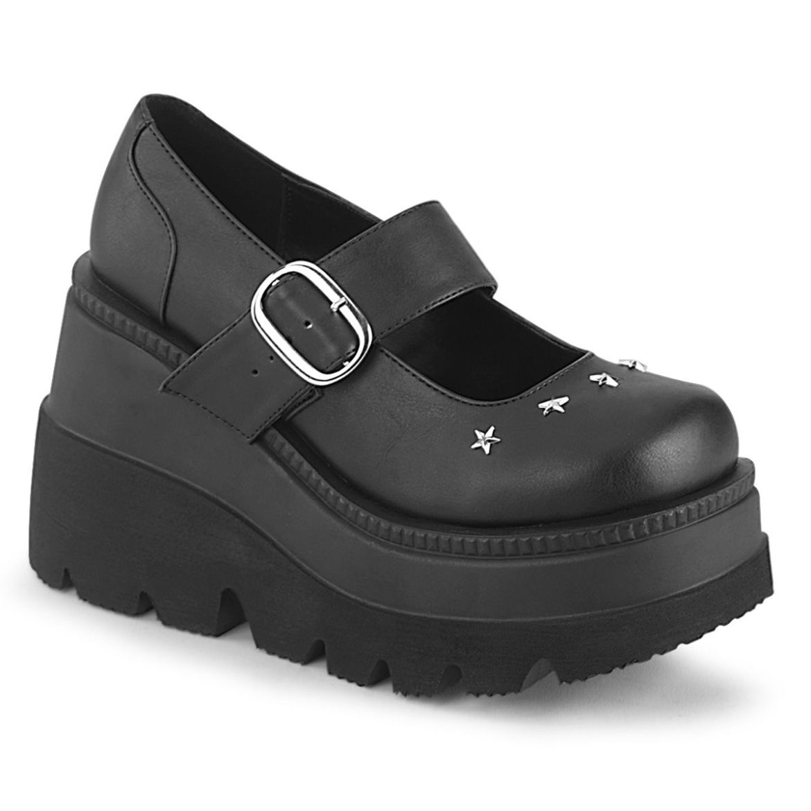 Image of Demonia SHAKER-23 Blk Vegan Leather 4 1/2 Inch Wedge PF Maryjane