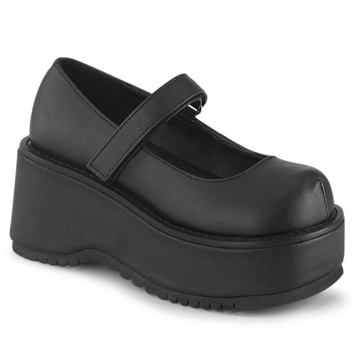 Product image of Demonia DOLLIE-01 Black Vegan Faux Leather 3 1/4 inch Platform Gothic Cyberpunk Lolita Mj With Hook N' Loop Straps