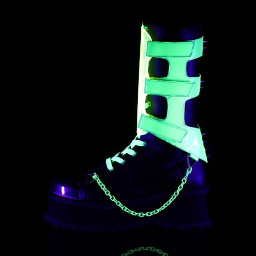Image of Demonia GRAVEDIGGER-255 Blk Vegan Leather 2 3/4 Inch Platform Lace-Up Mid Calf Boot Inside Zip