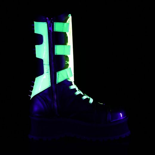 Image of Demonia GRAVEDIGGER-255 Blk Vegan Leather 2 3/4 Inch Platform Lace-Up Mid Calf Boot Inside Zip