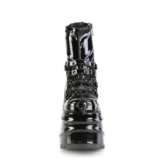 Image of Demonia WAVE-110 Blk Pat 6 Inch Wedge PF Stretch Ankle Boot Inside Zip