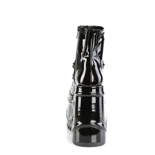 Image of Demonia WAVE-110 Blk Pat 6 Inch Wedge PF Stretch Ankle Boot Inside Zip
