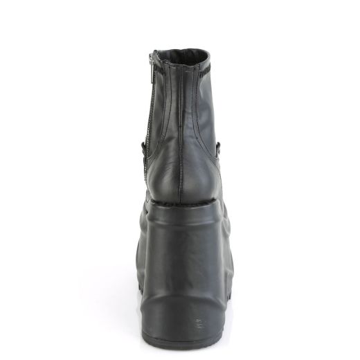 Image of Demonia WAVE-110 Blk Stretch Vegan Leather 6 Inch Wedge PF Stretch Ankle Boot Inside Zip