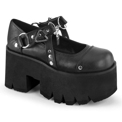 Image of Demonia ASHES-33 Blk Vegan Leather 3 1/2 InchChunky Heel 2 1/4 InchCut Out PF Maryjane