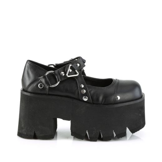Image of Demonia ASHES-33 Blk Vegan Leather 3 1/2 InchChunky Heel 2 1/4 InchCut Out PF Maryjane