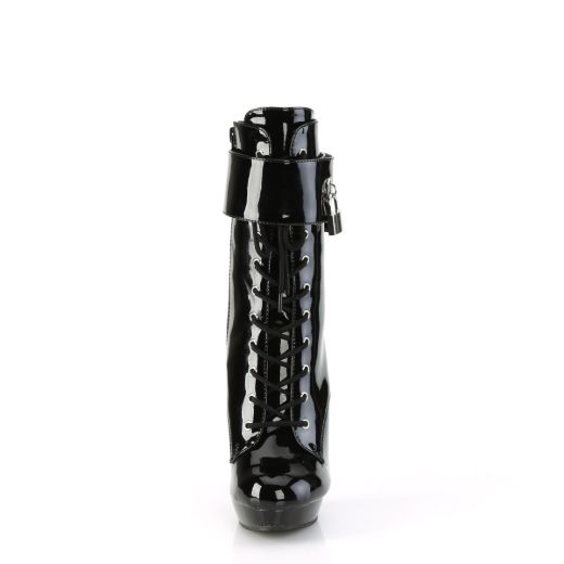 Image of Fabulicious SULTRY-1023 Blk Pat/Blk 6 Inch Heel 1 Inch PF Lace-Up Ankle Boot Side Zip