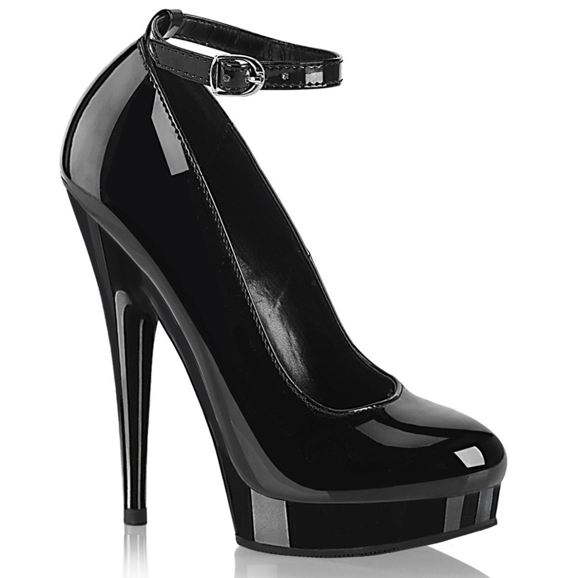 Image of Fabulicious SULTRY-686 Blk Pat/Blk 6 Inch Heel 1 Inch PF Ankle Strap Pump