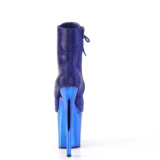 Image of Pleaser FLAMINGO-1020CHRS Royal Blue RS/Royal Blue Chrome 8 Inch Heel  4 Inch PF Lace-Up RS Embellished Ankle Boot Side Zip
