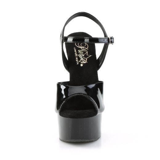 Image of Pleaser GLEAM-609 Blk Pat/Blk 6 Inch Heel 1 3/4 Inch PF Ankle Strap Sandal