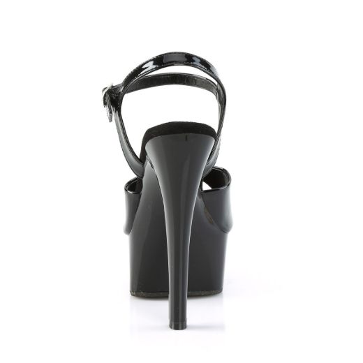 Image of Pleaser GLEAM-609 Blk Pat/Blk 6 Inch Heel 1 3/4 Inch PF Ankle Strap Sandal