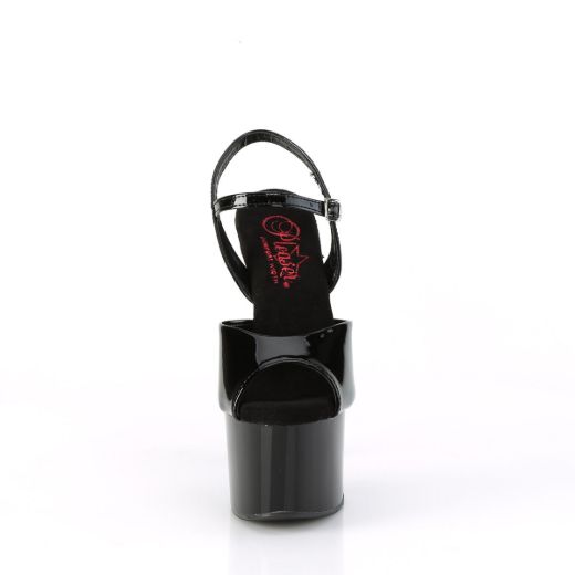 Image of Pleaser PASSION-709 Blk Pat/Blk 7 Inch Heel 2 3/4 Inch PF Ankle Strap Sandal